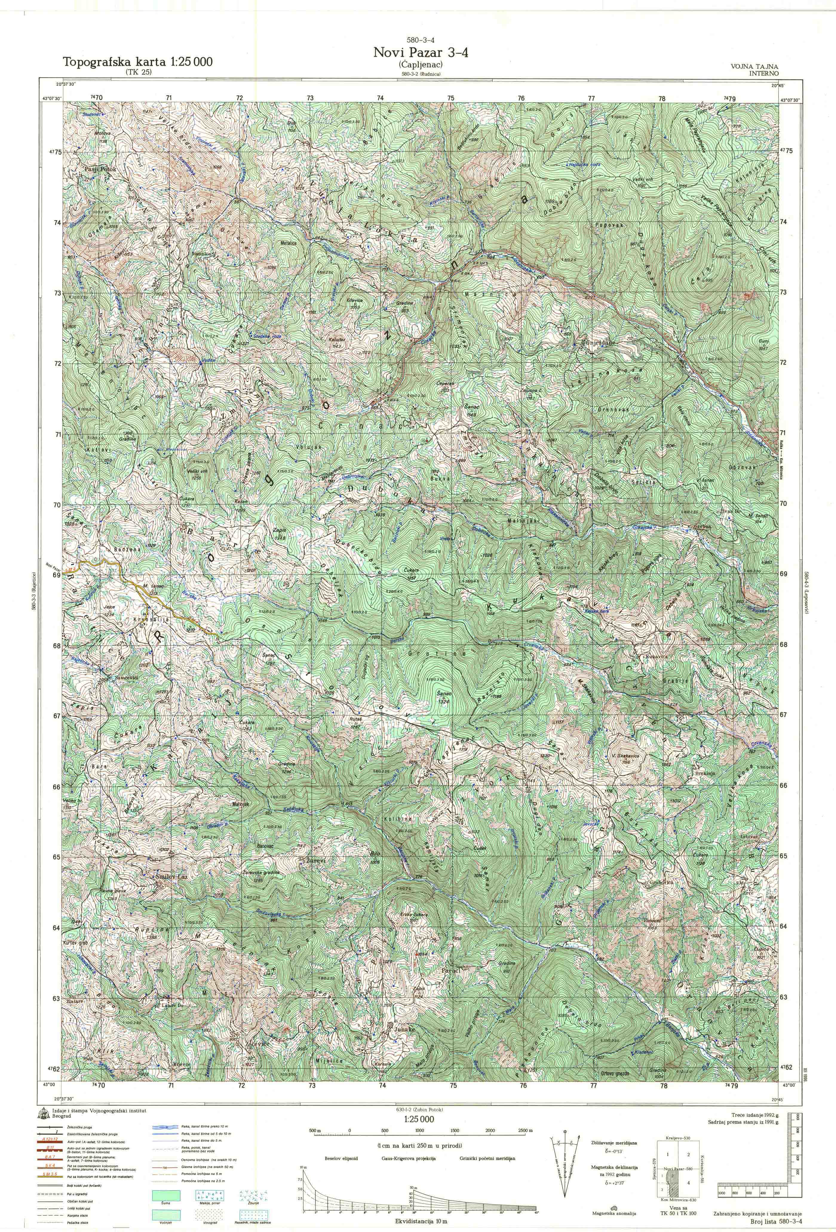  topografska karta srbije 25000 JNA  Novi Pazar